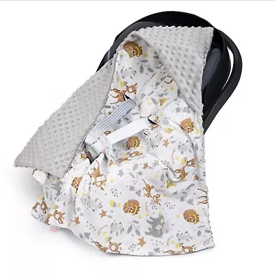 Winter  Baby Car Seat  Blanket Wrap Reversible  Hooded   80 X 80 Cm  Forest • £24.50