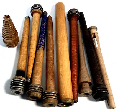 Wood Bobbins Spools Industrial Wooden 3 -9.5  Spindles Quills Mixed Lot-10: • $18