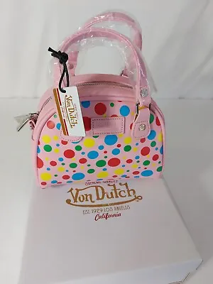 Small Pink Von Dutch Hand Bag With Large Polka Dots  Bowling Bag New With Tags  • $75