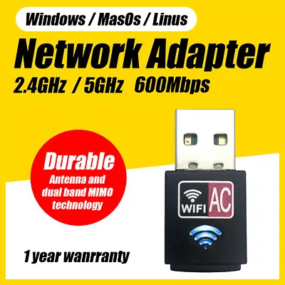 $8.99 • Buy Dual Band 600Mbps USB WiFi Wireless Dongle AC600 Lan Network Adapter 2.4GHz 5GHz