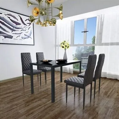 5 Pieces Dining Table Set With Tempered Glass Dining Table 4 Faux Leather Chairs • $156.99