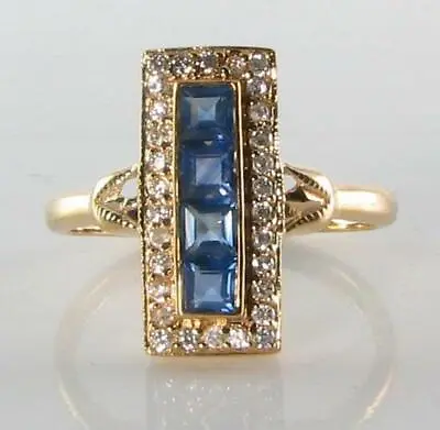 £369 • Buy LOVELY 9K GOLD DECO INS Sri LANKAN BLUE SAPPHIRE & DIAMOND LONG RING FREE RESIZE
