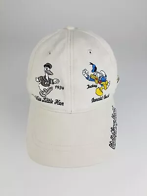 Vtg Walt Disney World Donald Duck Hat/cap Wht/cool Logos Adult One Size Rare Vg • $16