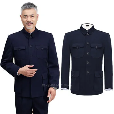 Chinese Tang Suit Men Jacket Coat Festival Tunic Zhongshan Suit Pockets Top • $62.89