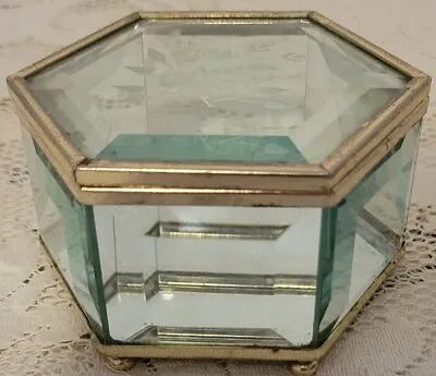 Vintage Octagon Shaped Footed Trinket Display Box With Etched Flowers • $6.30