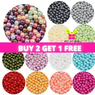 200 Faux Pearl Beads Round Acrylic Mixed Colour Jewellery Wedding Sewing Crafts • £2.09