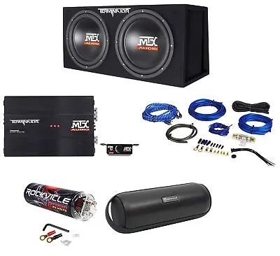 MTX Terminator TNP212DV Dual 12” Subwoofers+Box+Amplifier+Kit+Capacitor+Speaker • $379.95