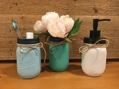 $14.50 • Buy Painted Mason Jar Soap Dispenser Loation Pump Vase Tooth Brush Holder