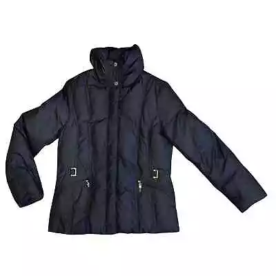 Ellen Tracy Women’s Down Winter Jacket Coat Medium Black Gold Accents Puffer EUC • $29.99