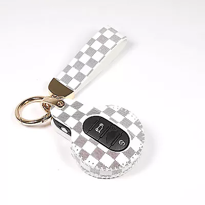 White Leather For Mini Cooper Countryman Clubman 3 4 Buttons Key Fob Case Cover • $12