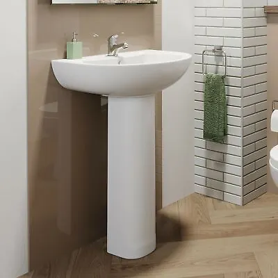 £64.99 • Buy Bathroom Wash Basin Sink Full Pedestal Single Tap Hole Modern Cloakroom White