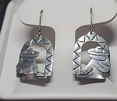 Sterling Silver Dangle Earrings 925 Sleeping Mexican • $37.85