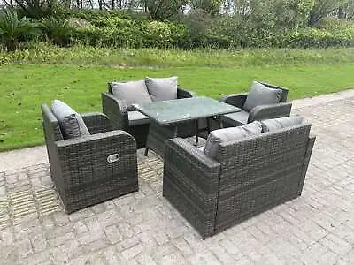 £869 • Buy 3 Option High Back Rattan Reclining Garden Furniture Set Curved Arm Dining Table