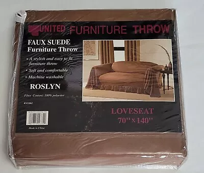 Vintage United Furniture Suede Faux Loveseat Cover 70x140 Brown Polyester Roslyn • $24.99