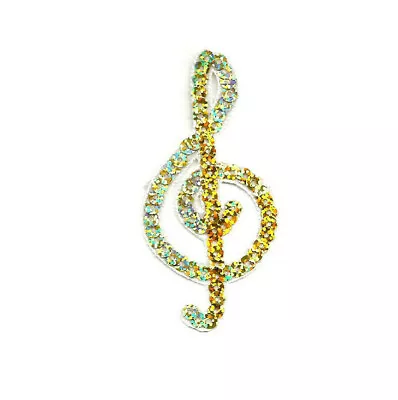 Music - Musical - Cleft Note - Band - Crafts - Gold Sequin - Iron On Patch  • $3.89