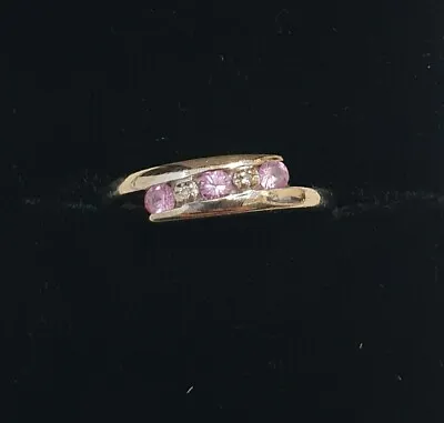 £75 • Buy 9ct 375 White Gold Tiny Diamonds Pink Sapphire Crossover Eternity Ring