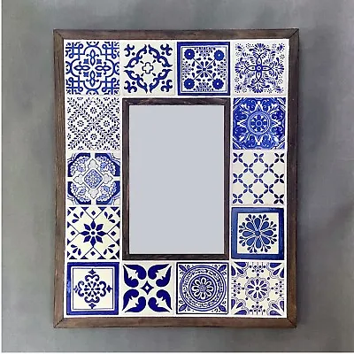 BRAND NEW Blue Tile Mexican Talavera Wood Framed Hacienda Mirror • $180