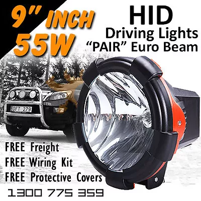 HID Xenon Driving Lights - Pair 9 Inch 55w Euro Beam 12v 24v 4x4 4wd Off Road • $260.31