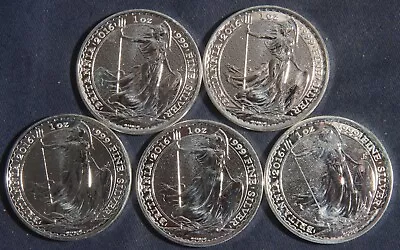 Five (5) 2016 1 Oz .999 Silver Britannia Coins (5 Oz Total)  Lot 221045 • $170.47
