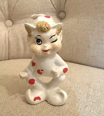 ⭐️ VTG Pixie Elf White With Red Polka Dots Winking Figurine Japan Ceramic • $12