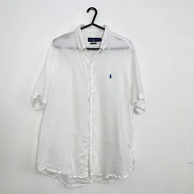 Ralph Lauren 100 % Linen Button-Up Shirt Mens Size L White Ocean Wash S/S *Read* • £34.99