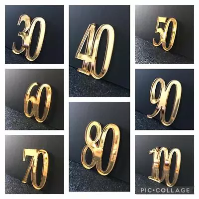 Birthday Cake Charm Gold Mirror Acrylic 30th 40th 50th 60th 70th 80th 90th 100th • £3.25