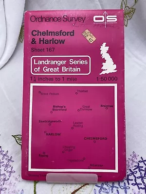 Pre-owned OS Landranger Map Sheet 167 - Chelmsford & Harlow - C1981 • £3.49