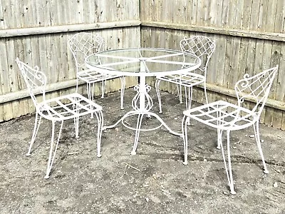 Vintage Wrought Iron Patio Furniture 5 Piece Dining Table • $2299