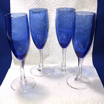 Four 4 Royal Blue Stem Stemmed Champagne Glasses 6 Oz. Excellent Condition • $9.02