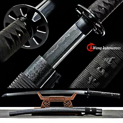 All Black Damuscus Folded Steel Functional Katana Sharp Japanese Samurai Sword  • $108.99