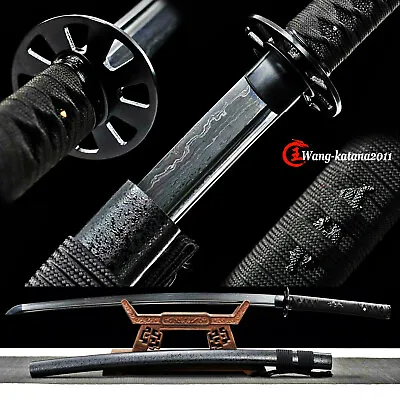 All Black Katana Damuscus Folded T10 Steel Functional Japanese Samurai Sword  • $109.99