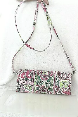 Vera Bradley Pinwheel Pink Crossbody Wallet Coin Purse Strap Magnetic  9 X4  • $16.95