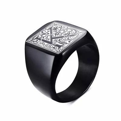 Mens Black Signet Ring Signature Ring Initials Initialen Letters Free Engraved • $7.98