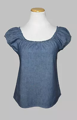 J Crew Women's Sz XS Chambray Cap Sleeve Blouse Top Shirt Blue Babydoll • $15