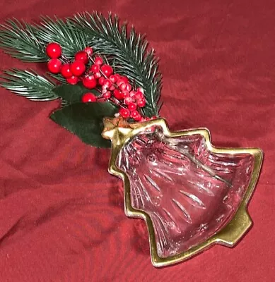 Christmas Tree MIKASA Candy Dish/Trivet With Gold Color Trim  Crystal • $9.45