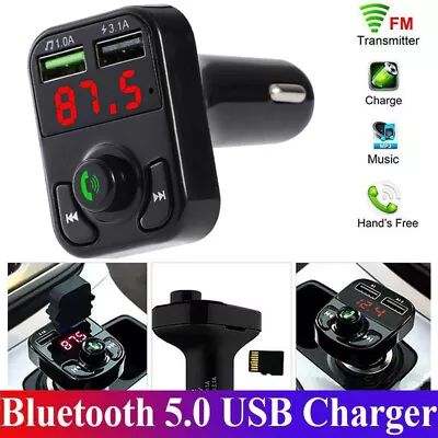 FM Transmitter Bluetooth Wireless Car Player 2 USB Fast Charger Charging Adapter • £5.86