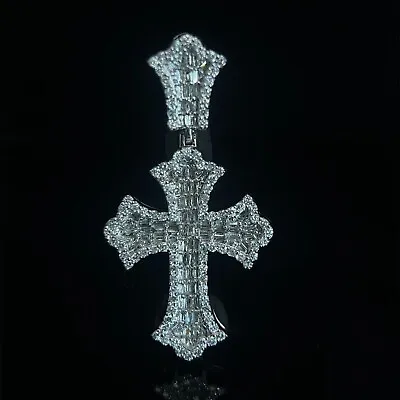 925 Sterling Silver 2Ct Round Simulated Diamond Men's Baguette Cross Pendant • $101.99