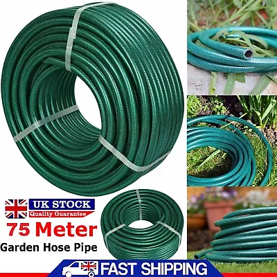 75 Meter Garden Hose Pipe Reinforced Braided PVC Outdoor Watering Hosepipe Reel • £29.35