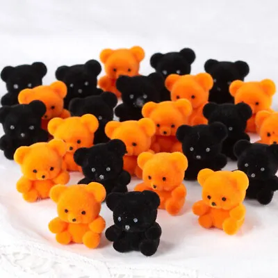 Bulk Lot Of 48 Miniature 1  Flocked Orange And Black Teddy Bears • $31.48