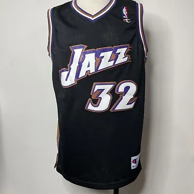 Vintage Utah Jazz Champion Jersey Men's L Black #32 Karl Malone Champion NBA • $45