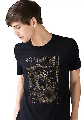 Japanese T Shirt Dragon Japan Calligraphy Kanji Text Anime Manga Yoga Men's Tee • £14.99