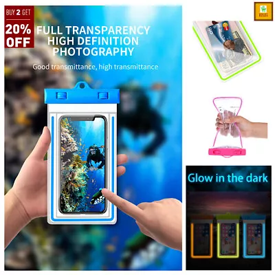 LUMINOUS GLOW NEW SWIMMING WATERPROOF Underwater Case Bag Pouch Mobile Phone Dry • £2.95