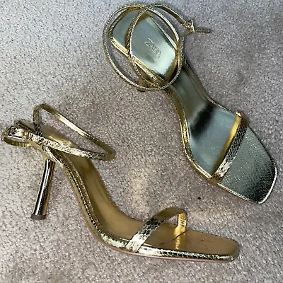 $19.99 • Buy Zara Gold Metallic Ankle Wrap Sandal Size 8.5 /39