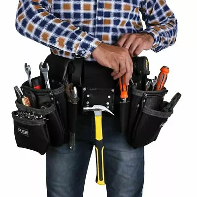 Fueri SUPREME 10-Pocket Leather Nail & Tool Apron Carpenter Belt Black • $69.99