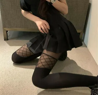 Women Black Fake Garter Thigh Net Sexy Mock Suspender Pantyhose Tights Stockings • $9.25