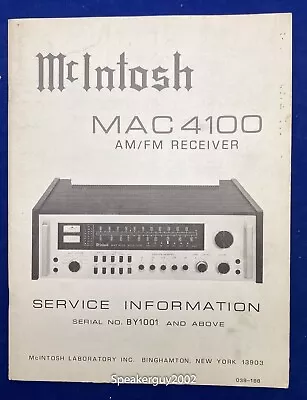 Original McIntosh MAC4100 / Stereo Receiver Service Information Manual -- #2 • $29.95