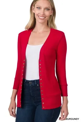 Women's Soft Snap Button Front V-Neck 3/4 Sleeve Knit Cardigan Sweater S-3XL • $17.50