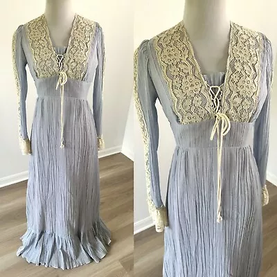 Vintage 60s 70s Prairie Cottage Lace Maxi Dress Victorian Read! • $52.49