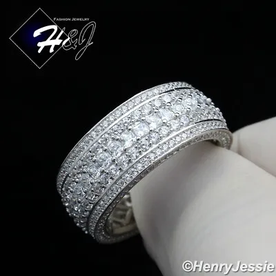 Men Solid 925 Sterling Silver Full Icy Bling Cz 10mm Wedding Band Ring*sr119 • $42.99