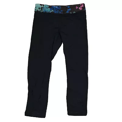 LULULEMON Inspire Crop Legging Black Floral Waistband Athleisure Slimming Size 6 • $19.99